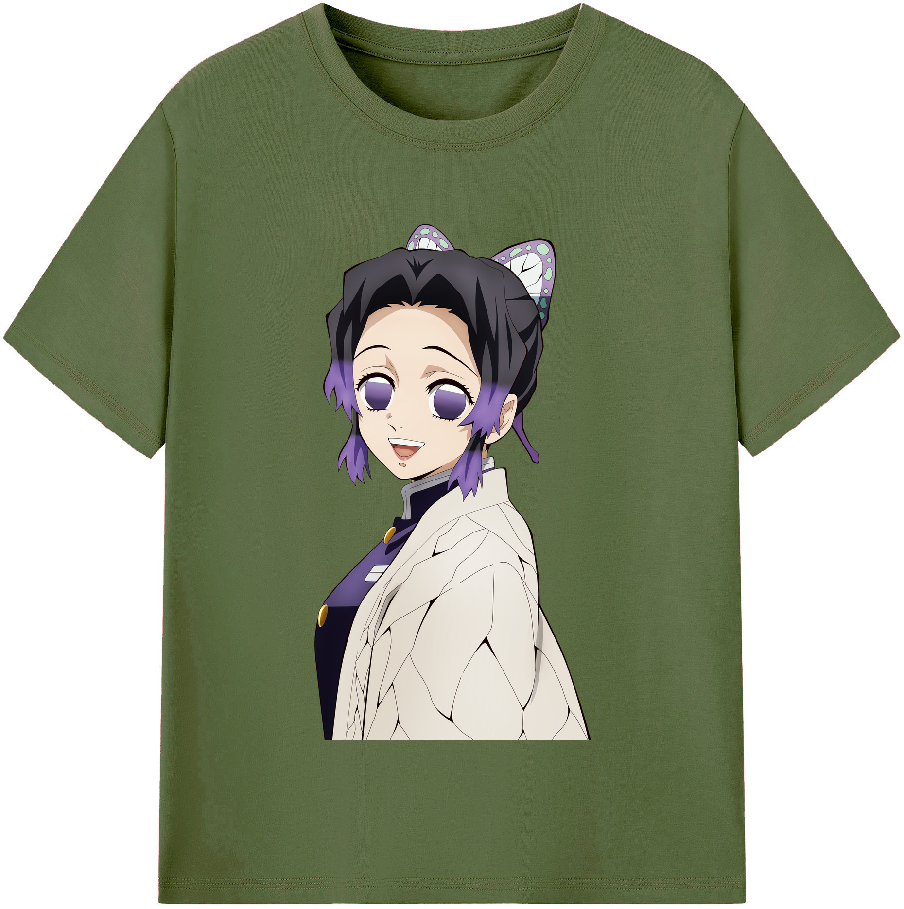 （画像用） 鬼滅の刃（きめつのやいば）蟲柱-胡蝶 しのぶ／こちょう しのぶ Kochou Shinobu 綿100％半袖Tシャツ（フロントプリント）